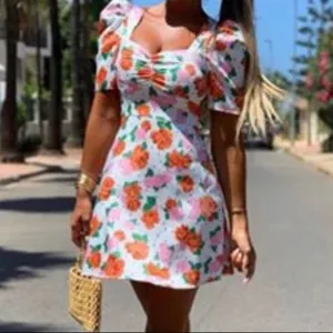 NWT Zara puff sleeve‎ floral polka dot mini dress thumbnail 3