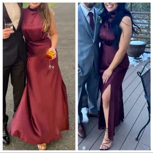 Lulus Classic Elegance Wine Satin Sleeveless Mock Neck Maxi Dress thumbnail 8