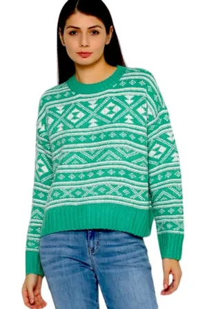 American Eagle Snowdrift Fair Isle Sweater | Green & White | Large thumbnail 1
