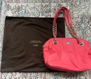 Kate Spade Vintage Jasmine Nylon Satchel Bag Orange Double Gold Chain Purse thumbnail 1