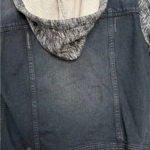 Free People distressed Black Jean Jacket with charcoal Sleeves thumbnail 7