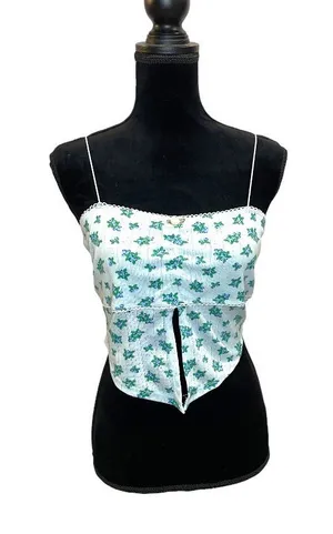 Light Blue Floral Crop Top with Spaghetti Straps Size XL thumbnail 1