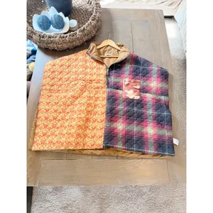 Urban Outfitters Quilted Mixed Print Poncho Womens Orange‎ Plaid OS thumbnail 4