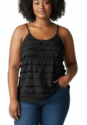 Love On A Hanger Tank Top Womens Black Layers Ruffled Flowy Chic Size L‎ XL thumbnail 1