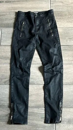 Zara woman coated black pants thumbnail 1