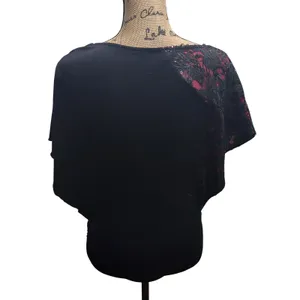 Studio‎ Y Black Embellished Butterfly Sleeve Top Size S thumbnail 3
