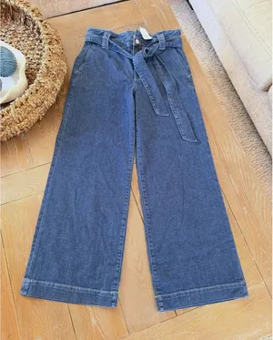 J. Crew Tie-Waist Wide-Leg Denim Trousers Women Dark Wash 27 CB386 thumbnail 1