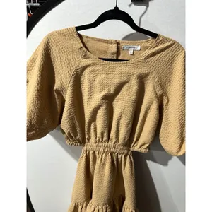 Madewell Dress Women's Size M Tan Brown Short Sleeve Tiered Mini Button‎ Back thumbnail 7