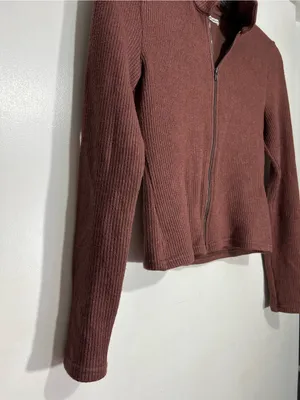 Reformation brown Ribbed Zip-Front Mock Collar top size S thumbnail 2