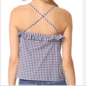 Amanda Uprichard Blue & White Gingham Ruffled Tank Top Blouse S thumbnail 3