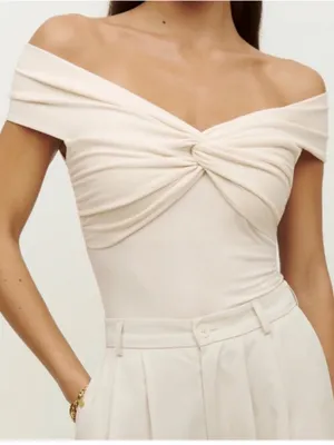 Abercrombie and Fitch Off the Shoulder Twist Top Beige Small thumbnail 1