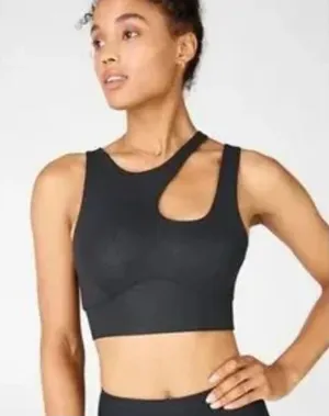 Fabletics, faux leather like sports bra crop Top size large medium impact thumbnail 1