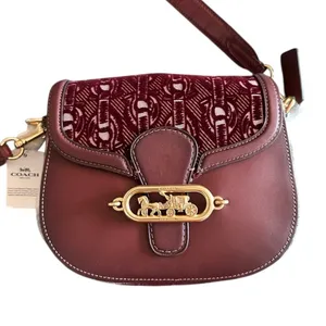 Coach Elle Saddle Bag with Signature Chain Print Style #F38111 in Burgundy Red thumbnail 1