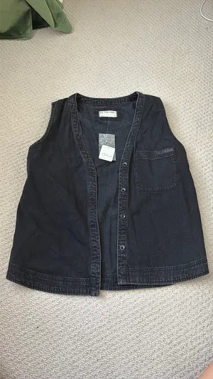 Free People We The Free Women’s Black Denim Southside Vest Size Small thumbnail 2