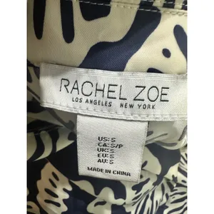 Rachel Zoe Womens Navy Blue Cream Abstract‎ Floral Front Tie Button Blouse Small thumbnail 6