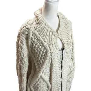 Vintage Imbacocha 100% Wool Fisherman Cable Knit Zip Cardigan L XL thumbnail 3