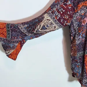 New Directions Multicolor Paisley Boho Blouse with Ruffle Accent Size Large Boho thumbnail 4