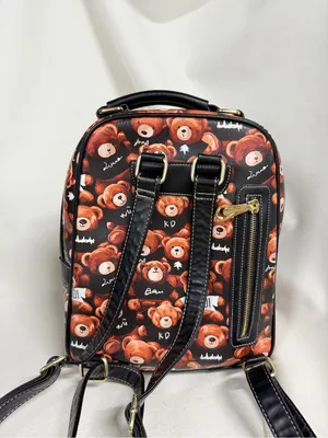 used Black Teddy Bear Print Backpack thumbnail 3