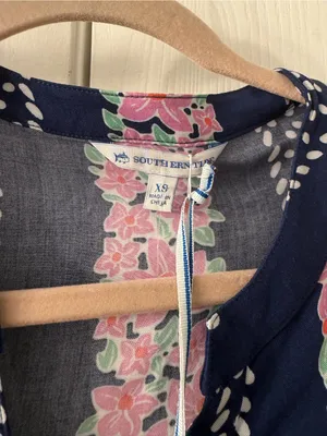 Southern Tide Navy Dress with Pink Floral & White Dot Accents thumbnail 3