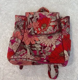 Vera Bradley Drawstring Magnetic Flap Backpack Bohemian Blooms Red Floral Travel thumbnail 1