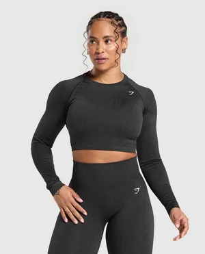 Gymshark Adapt Fleck Seamless Long Sleeve Crop Top Mineral Black thumbnail 1