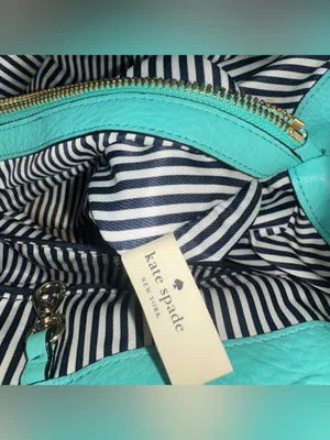 KATE SPADE Turquoise Satchel Purse Handbag Striped Interior Roomy thumbnail 10