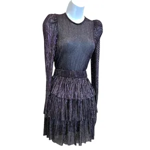 Sabina Musayev Purple Tiered Ruffle Mini Dress XS Plisse Metallic Cocktail $285 thumbnail 11