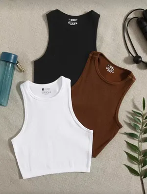 Easithlete 3pcs Rib-Knit Sports Tank Top Workout Tank Tops Fitted Shirt thumbnail 1