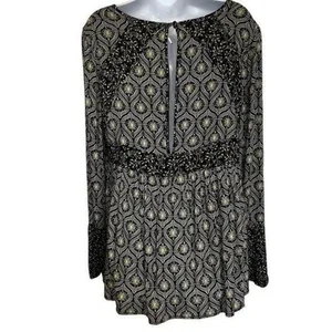 FREE PEOPLE Rolling Hills Mixed‎ Media Empire Waist Tunic Top EUC Size S thumbnail 5