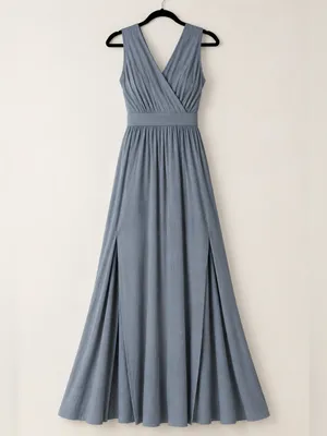 Lulus Gray Sleeveless Maxi Dress Double Slit Jersey Size Small thumbnail 3