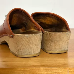 Vollsjo Swedish Clogs Womens 39 Brown Leather Wooden Platform Mules Sweden thumbnail 5