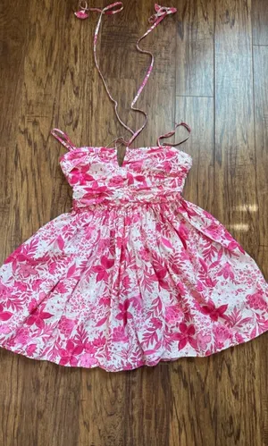 Aqua floral print halter mini dress  thumbnail 2