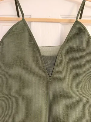 Intimately Free People Olive Ribbed V-Neck Cami Tank Top Size: M/L thumbnail 2