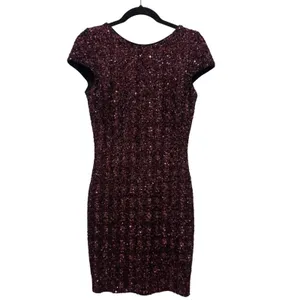 Dress‎ The Population Sequin Mini Dress Sz Small Burgundy Glam Cap Sleeve Formal thumbnail 2