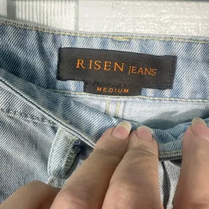 Risen High Waisted Raw Hem Denim Buttondown Skirt Size Medium EUC thumbnail 5