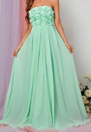 Boutique Green Prom Dress with floral top part thumbnail 1