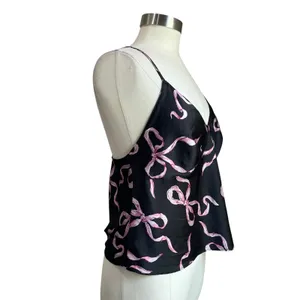 Victoria Secret Stain Open Back Black & Pink Bow‎ Cami Size XL thumbnail 4
