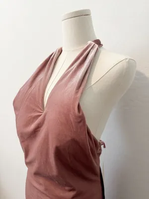 Revelry Athena Dress Size 4 Pink Velvet Halter Criss Cross Gown‎ Maxi Romantic thumbnail 4