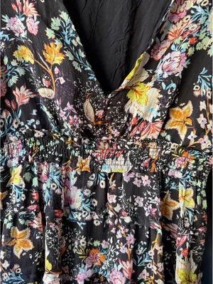 Free People Black Floral Long Sleeve Mini Dress with Tie Details thumbnail 5