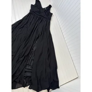NWT Lulus Thoughts of Hue Black Surplice Maxi Dress Wedding Holiday Size S thumbnail 4