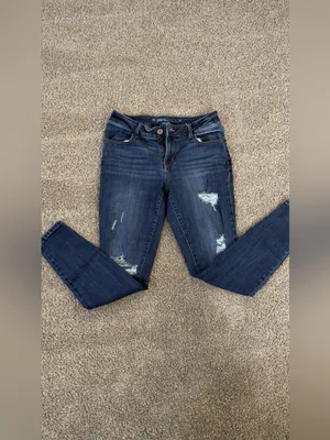 Maurices Dark Blue Distressed Skinny Jeans thumbnail 3