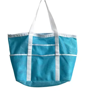 SRISE Mesh Beach Tote Bag Unisex Large Turquoise Blue Summer Vacation Pockets‎ thumbnail 1