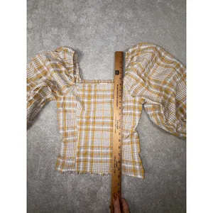 Anthropologie Maeve Plaid Square-Neck Blouse bohemian-style Xs Puff Sleeve thumbnail 8