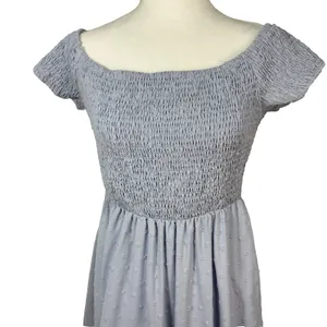 Simplee Smocked Bodice ChiffonMidi Dress‎ Sz L Light Blue Cottage Party NWT thumbnail 2