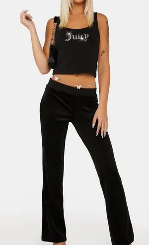 Juicy Couture Rhinestone Black Crop Tank Top thumbnail 1