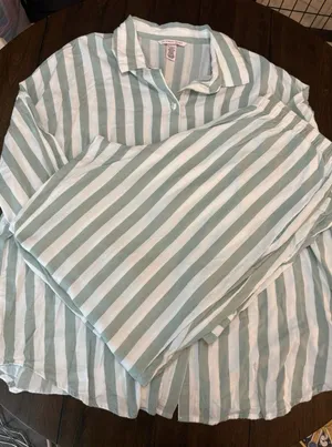 Victoria's Secret Plaid PJ Pajama Set Size Large Grey/White Drawstring Button up thumbnail 1