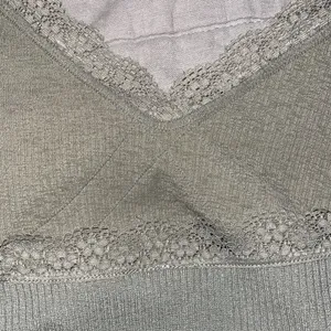 H&M Lace Trimmed Ribbed Top in Light Khaki Green thumbnail 3