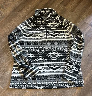 Eddie Bauer Womens XL Fleece Quarter Zip Pullover Black White Geometric Aztec‎ thumbnail 1