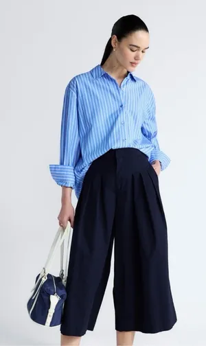 Free assembly blue stripe button down shirt size small thumbnail 1