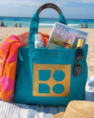 Vintage Rare Kate Spade Aqua turquoise Yo OKO Gold Canvas Bag thumbnail 1